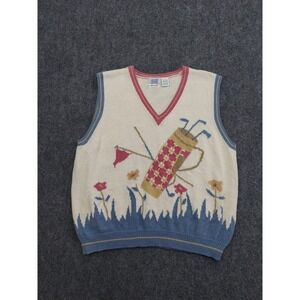 Leon Levine Sweater Vest Womens XL Golf Clubs Hand Loomed V Neck Coastal Granny